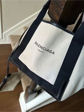 Balenciaga Black and Cream Canvas Tote